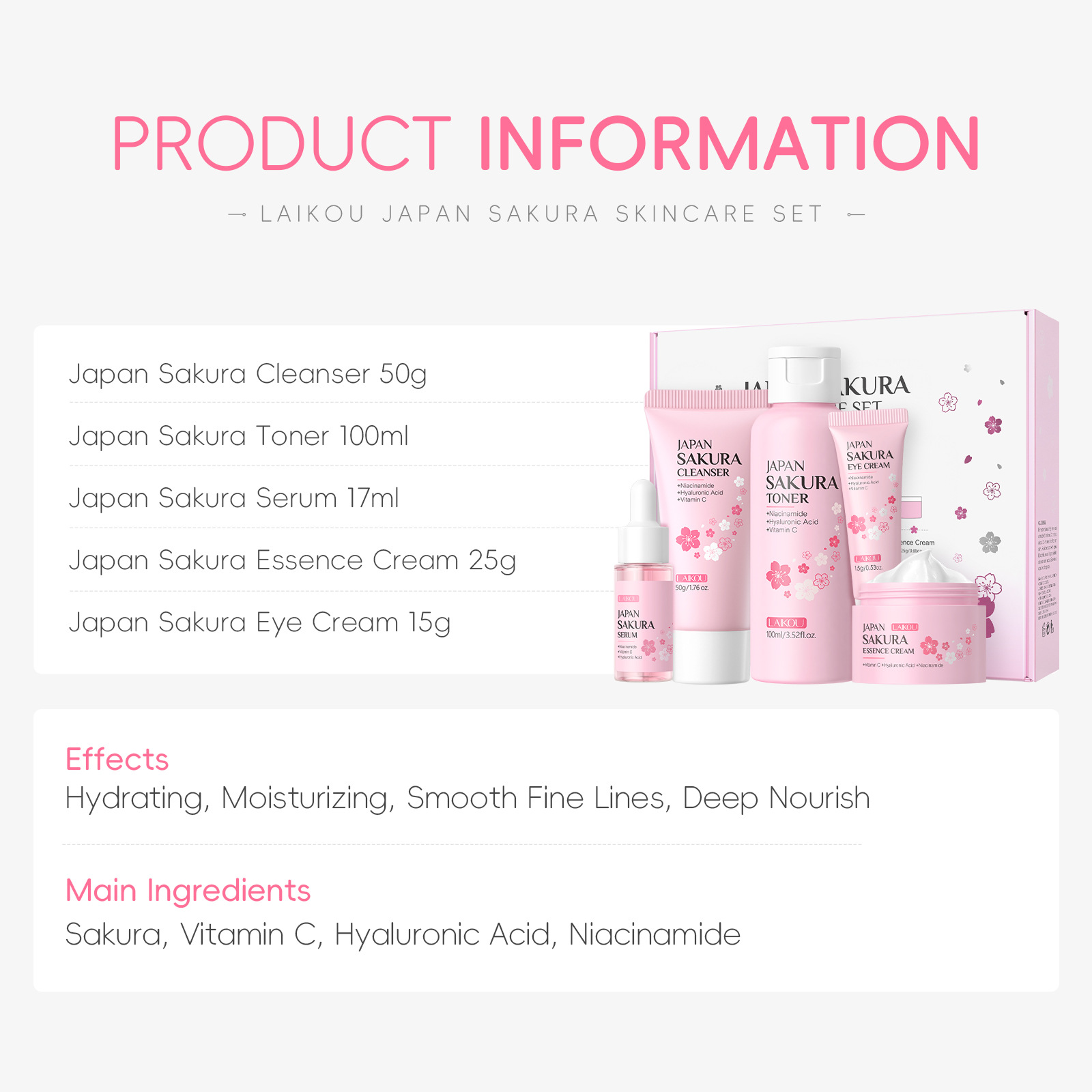 LAIKOU Sakura 5pcs Skin Care K - Korean Skincare Routine review and price