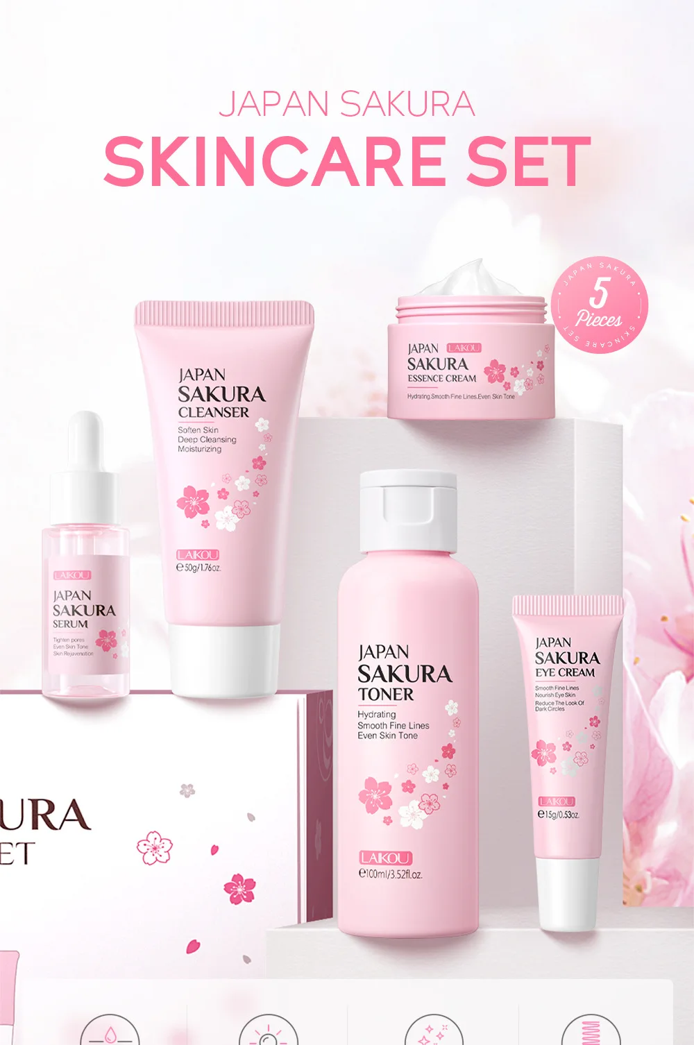 LAIKOU Sakura Kit Skin Care Se - Korean Skincare Routine review and price
