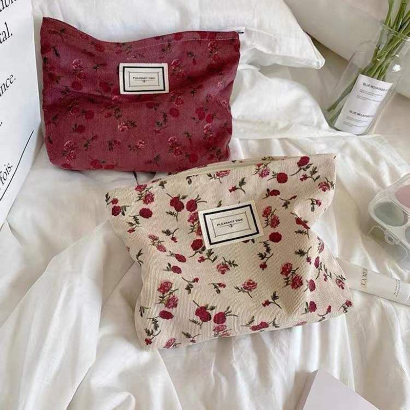 Corduroy Flower Cosmetic Bag C - Korean Skincare Routine review and price