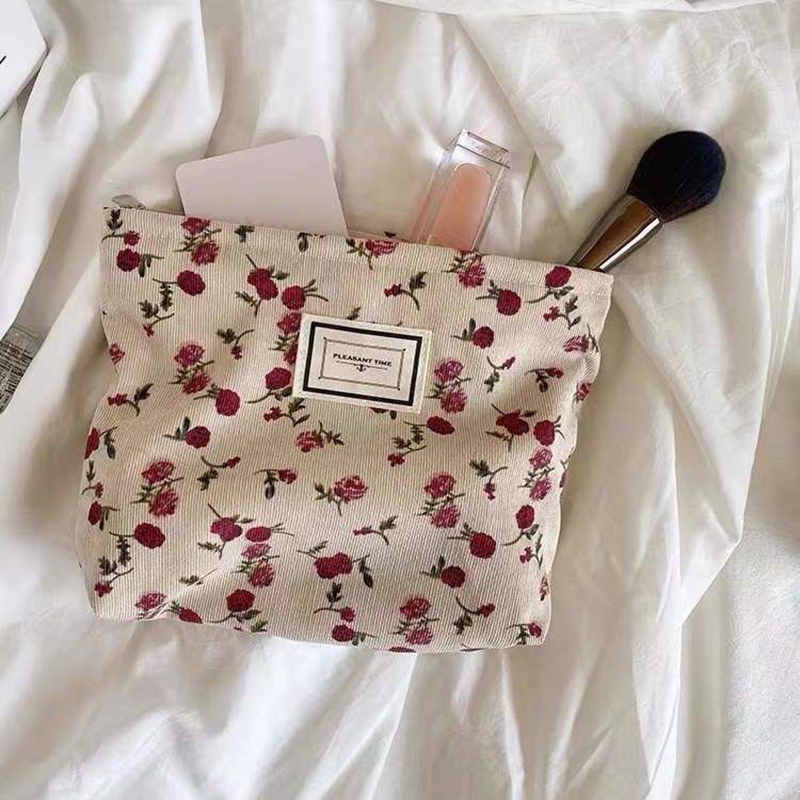Corduroy Flower Cosmetic Bag C - Korean Skincare Routine review and price