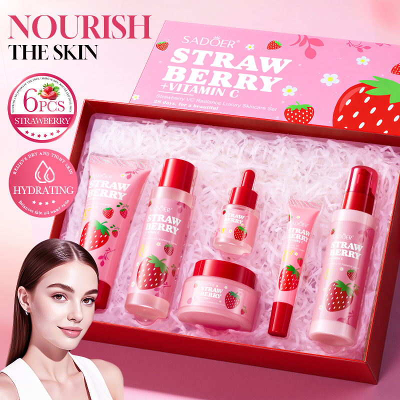 6pcs/Set Strawberry VC Care Se - Korean Skincare Routine review and price